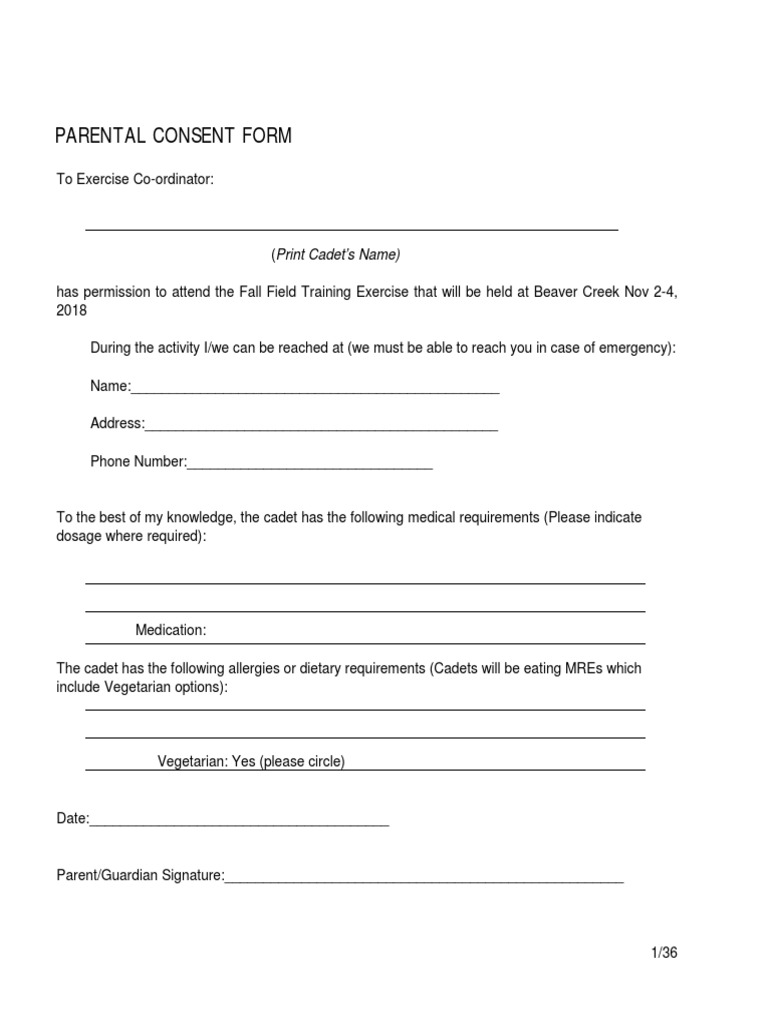 Parental Consent for Cadet Training | PDF | Social Science | Self ...