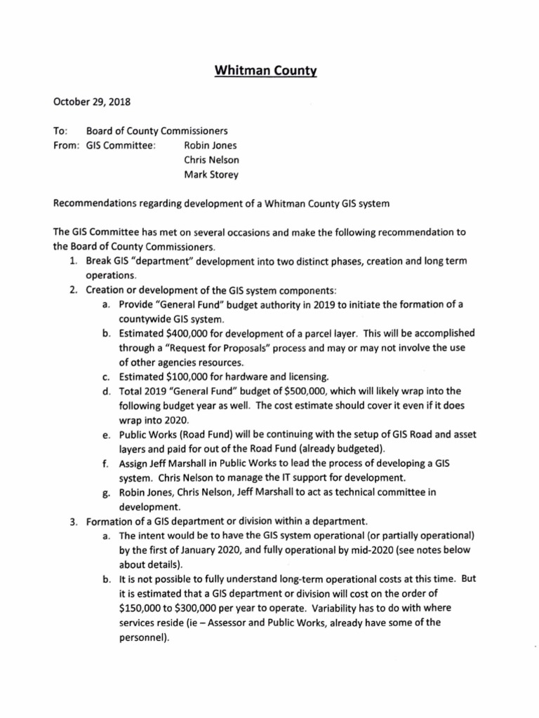 Whitman County GIS Proposal (Oct. 31) PDF Arc Gis Geographic