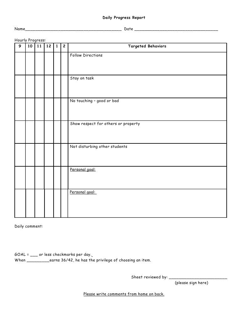 Daily Student Progress Report Template | PDF