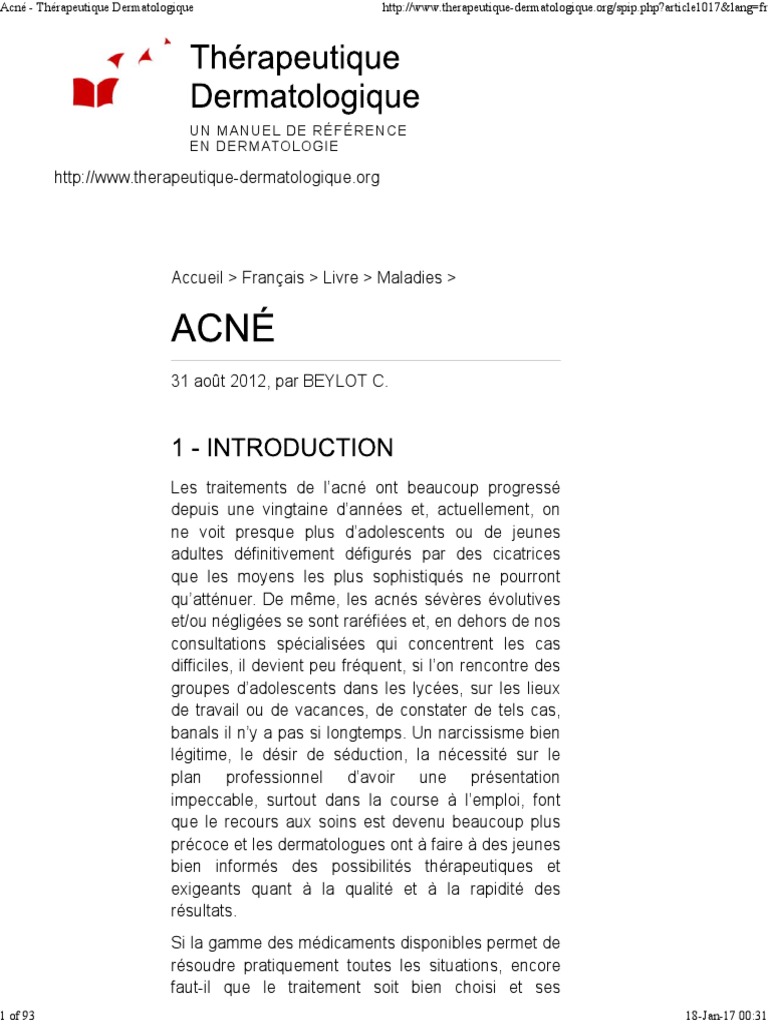 Acne Therapeutique Dermatologique Pdf Androgene Specialites Medicales