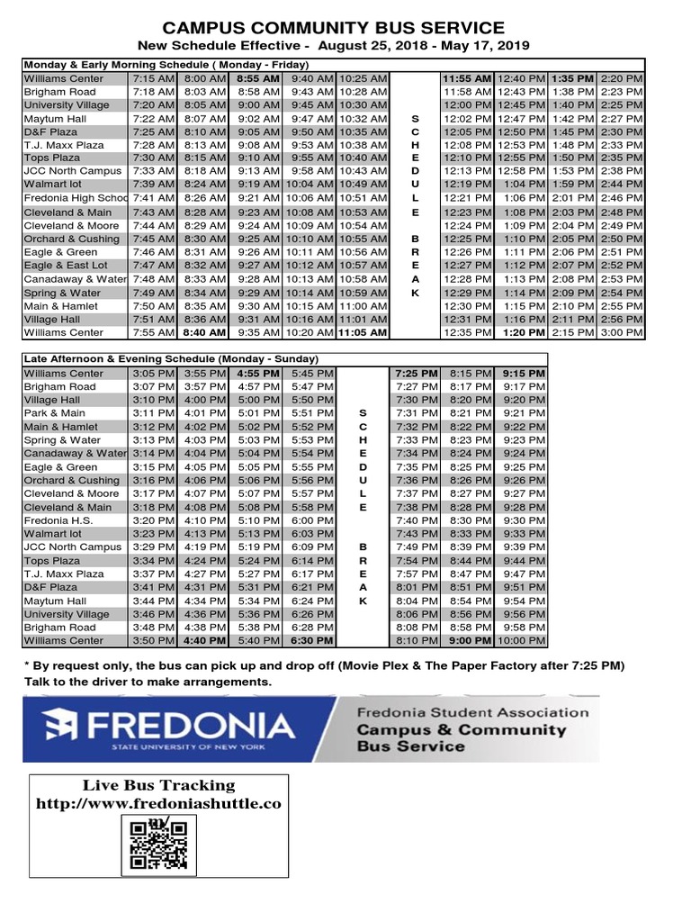 Fredonia Bus Schedule PDF
