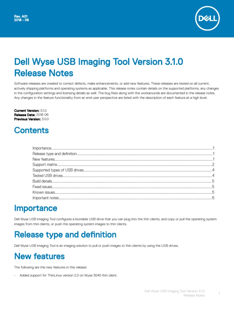 Dell Wyse USB Imaging Tool v3.1.0 Release Notes V2 PDF Usb Flash