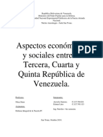 Aspectos Sociales y Economicos de La Tercera Cuarta y Quinta Republica