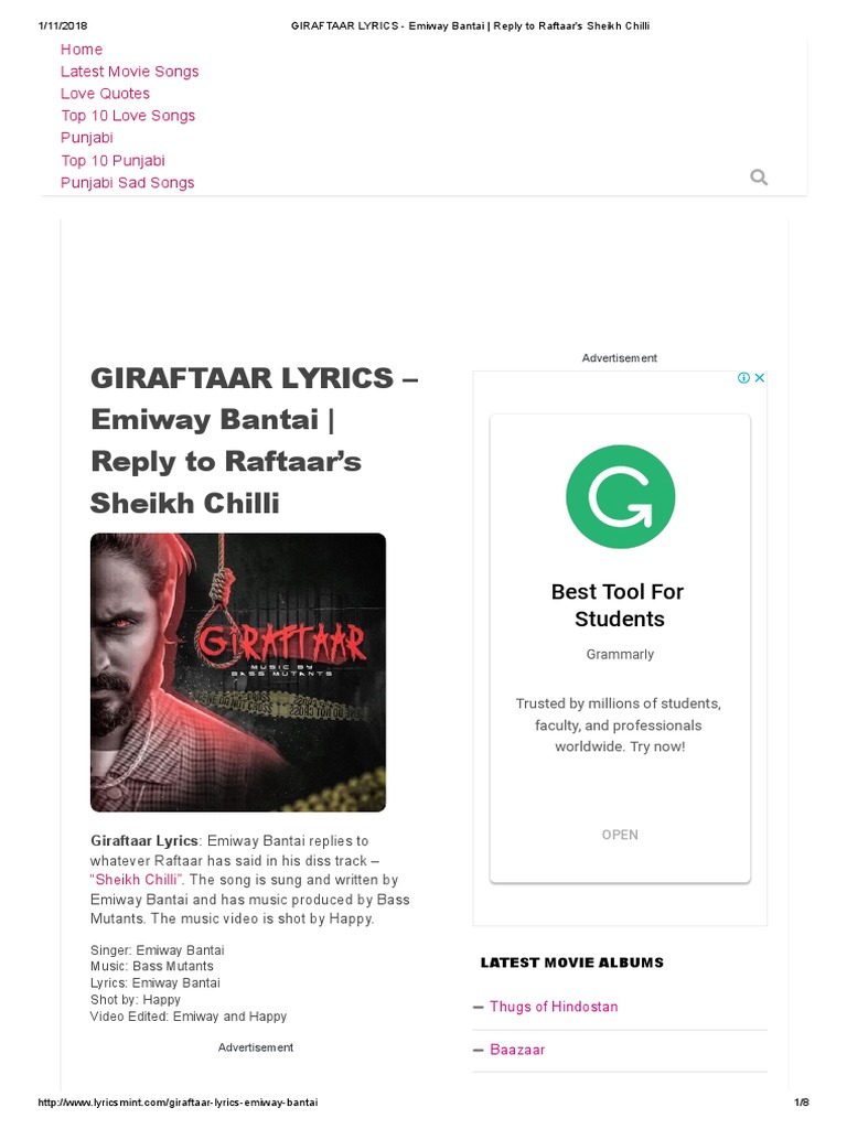 Giraftaar Lyrics Emiway Bantai Reply To Raftaar S Sheikh Chilli giraftaar lyrics emiway bantai
