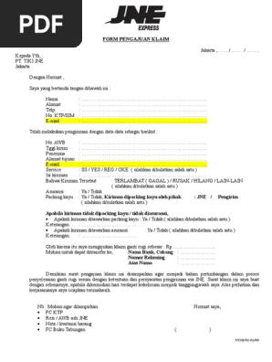 Form Pengajuan Klaim Jne