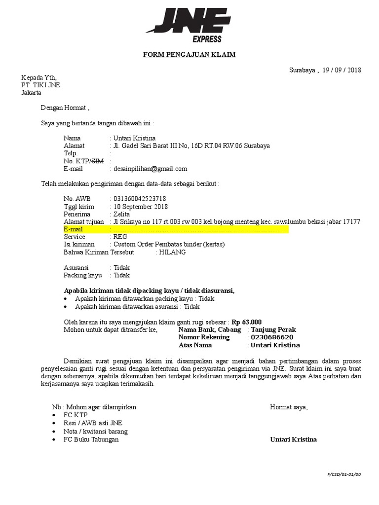 Contoh Surat Klaim Dan Penyelesaian Klaim - Spesifikasi HP