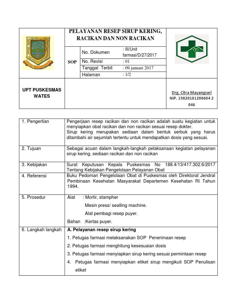Prosedur Resep Racikan dan Non Racikan | PDF