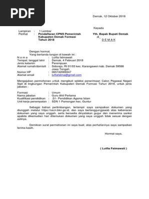 Contoh Surat Lamaran Demak