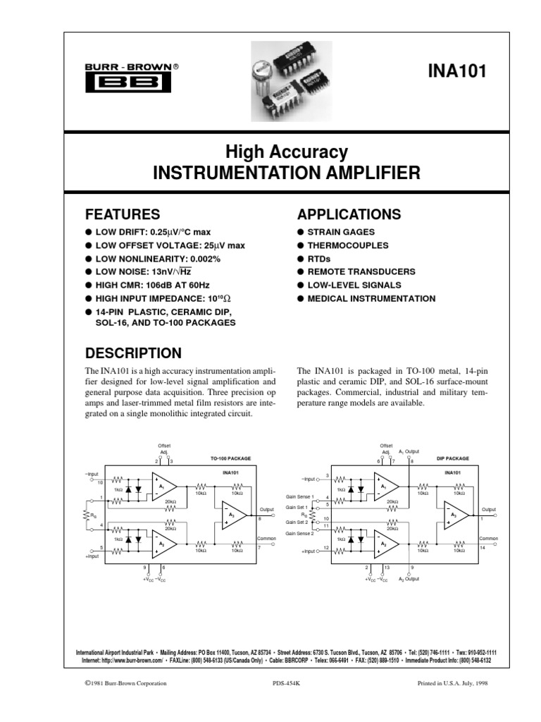 Features Applications: 1981 Burr-Brown Corporation PDS-454K Printed in ...