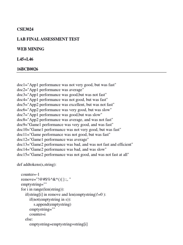 Web Mining Lab Assessment Results | PDF