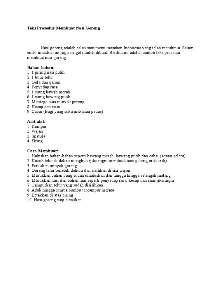Contoh Teks Prosedur Memasak Nasi Goreng - GG Rumah