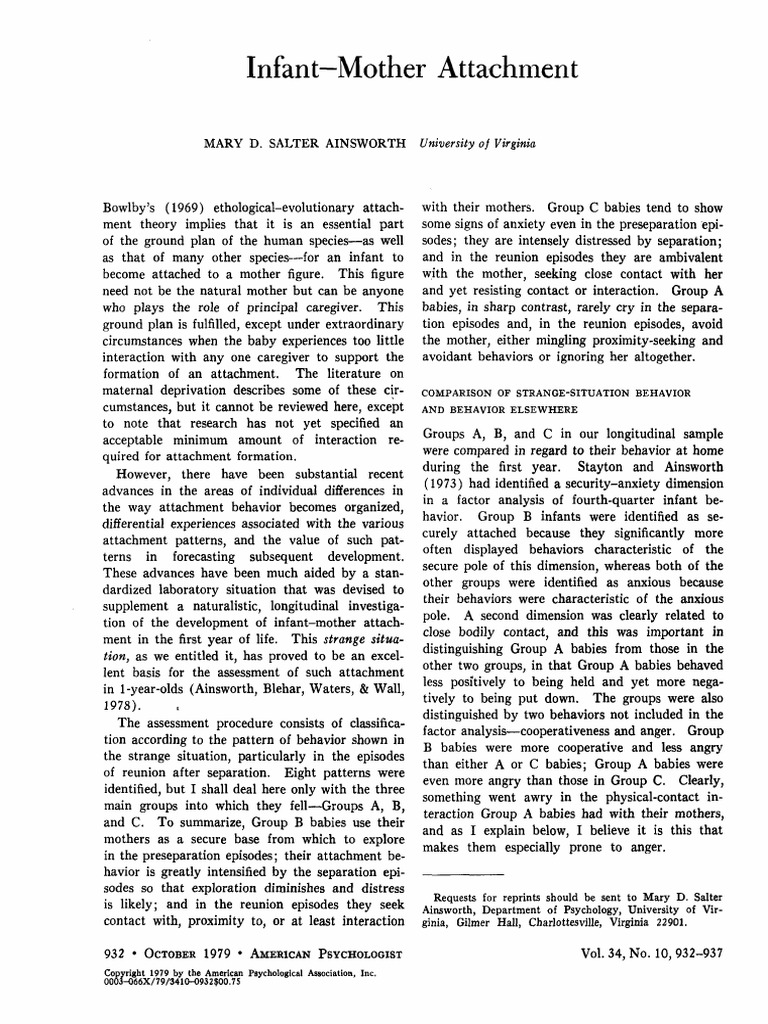Ainsworth 1979 InfantMotherAttachment PDF PDF Attachment Theory