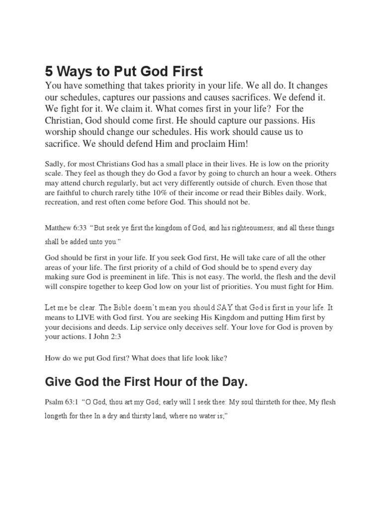 5 Ways To Put God First | PDF | Tithe | Repentance
