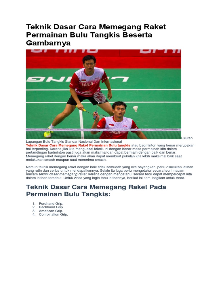 KARLOS Teknik Dasar Cara Memegang Raket Permainan Bulu Tangkis Beserta ...