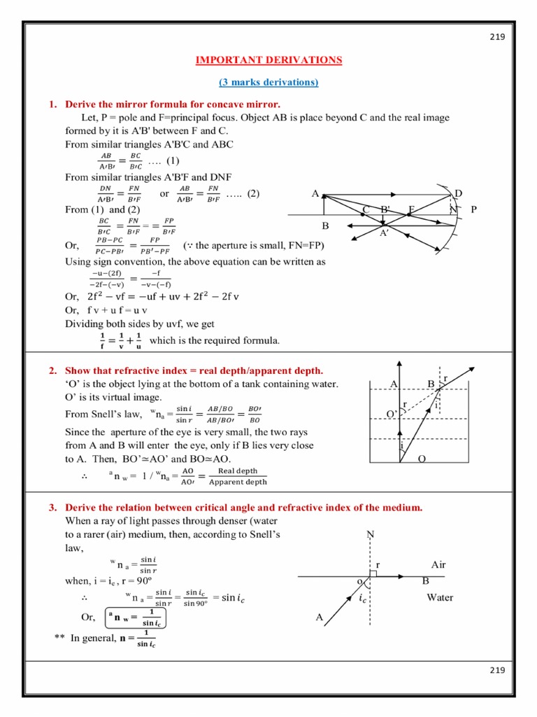derivations-class-12-physics-important