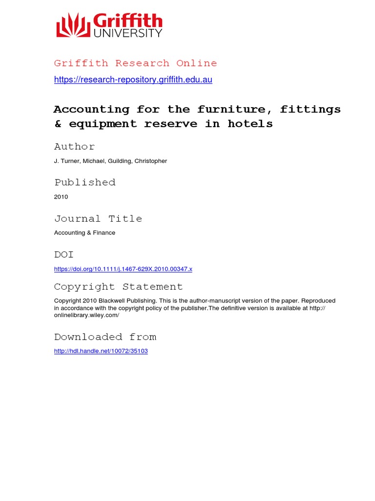 Accounting For The Furniture, Fittings & Equipment Reserve in Hotels