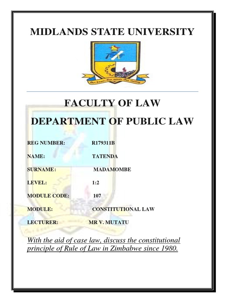 CONSTITUTIONAL LAW RULE OF LAW, ZIMBABWE Rule Of Law Separation Of