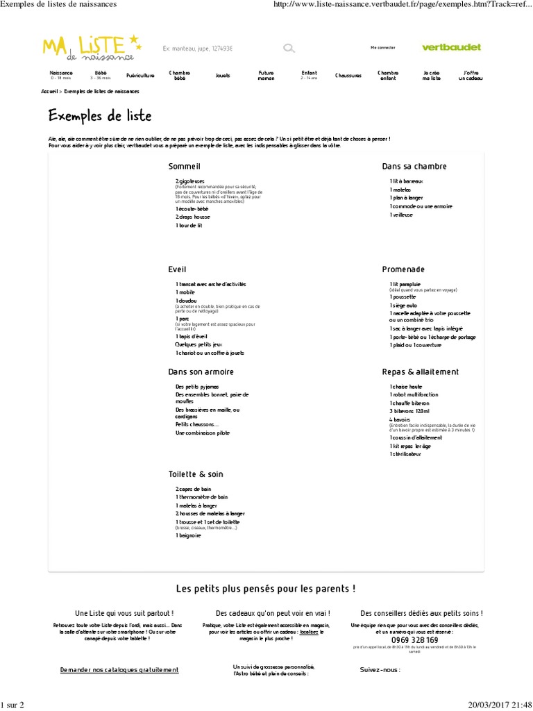 Exemples De Listes De Naissances Nourrisson Biens De Consommation
