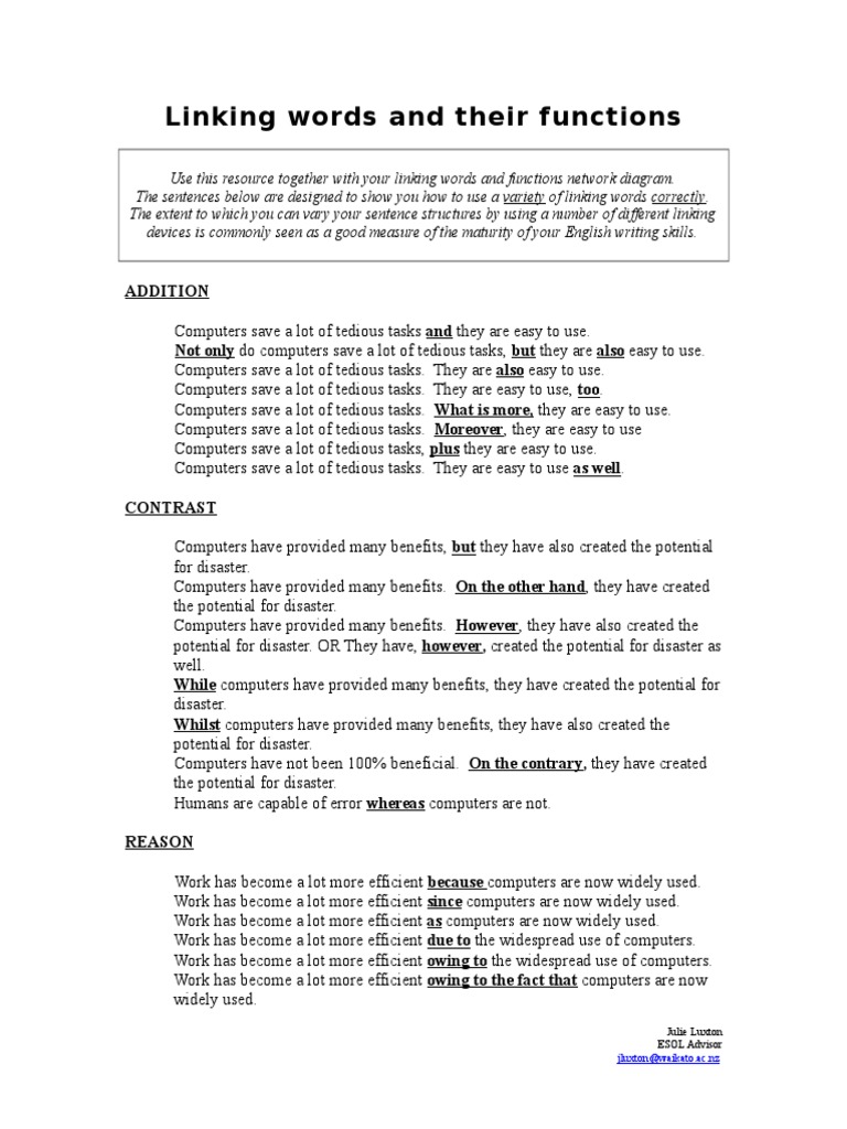 Linking Words and Sentence Examples | PDF | English Language | Sentence ...