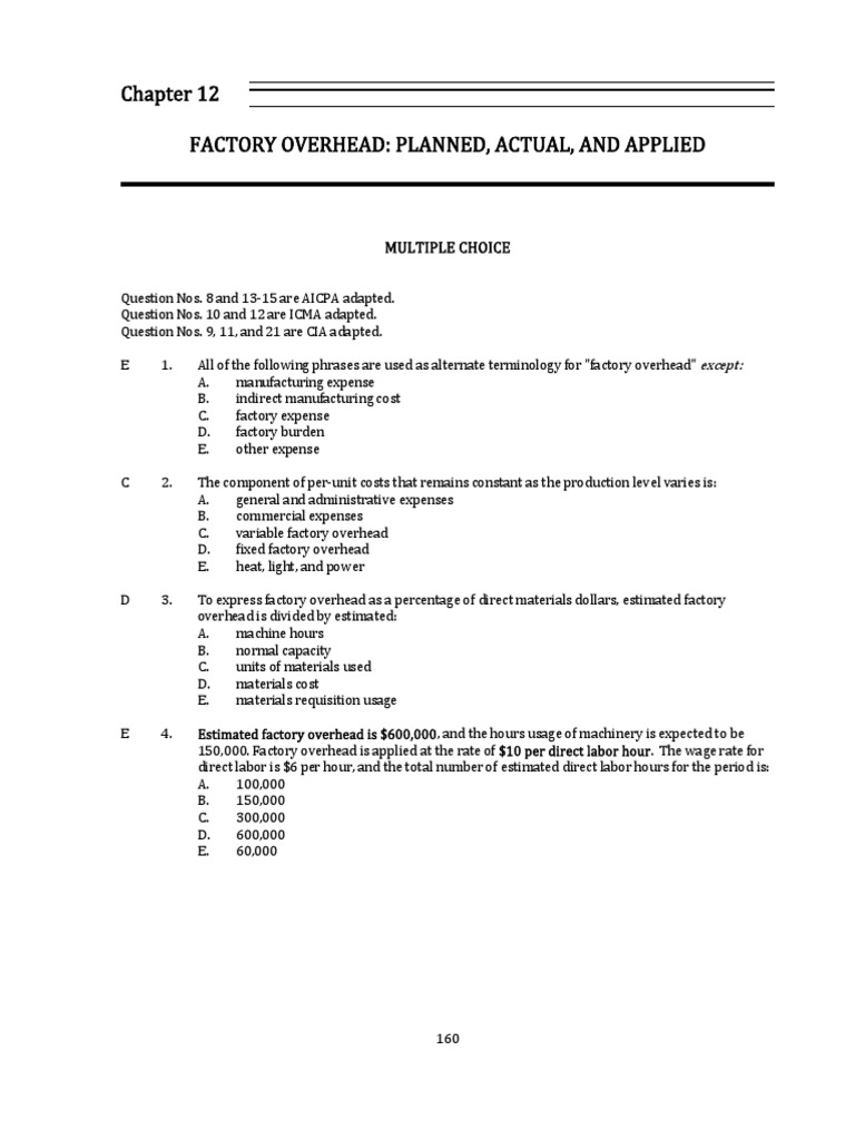 Factory Overhead: Application and Analysis | PDF | Cost Of Goods Sold ...