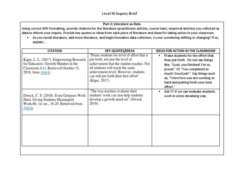 Literature Review for Classroom Inquiry | PDF | Career & Growth