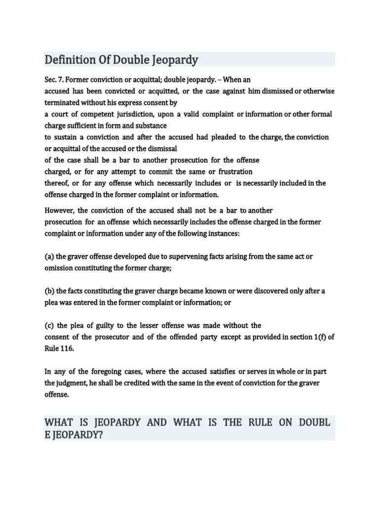 Definition of Double Jeopardy PDF Double Jeopardy Acquittal