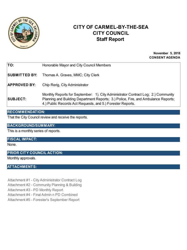 September 2018 City Reports Summary | PDF | Garage (Residential) | Bathroom