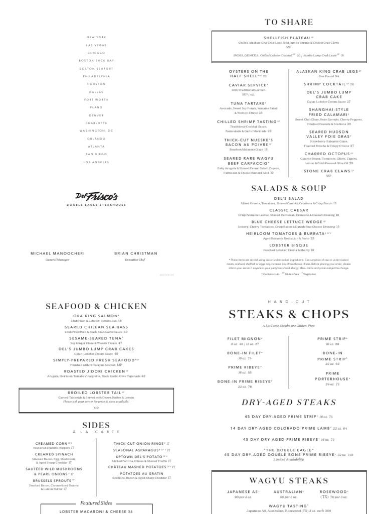 Del Frisco's Double Eagle Steakhouse Menu