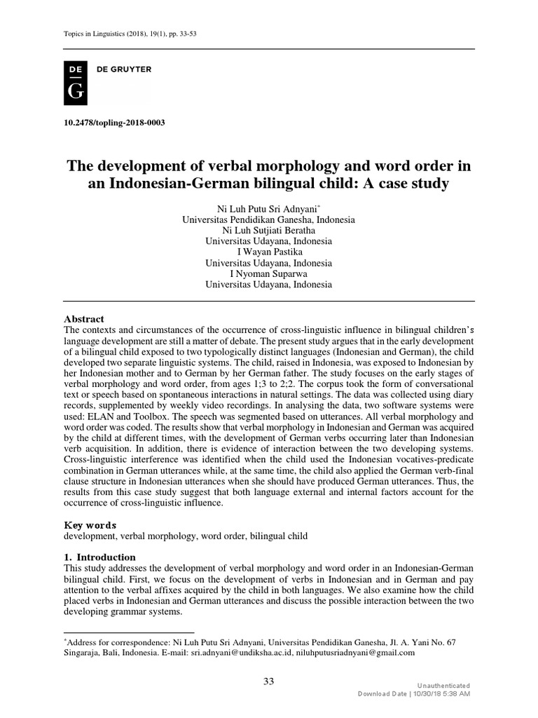 The Development of Verbal Morphology and Word Order in An Indonesian ...