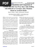 Numerical Simulation and Comparison of Carbide and HSS Tool Wear Rate while Drilling with Difficult to Cut Super Alloy Titanium Based on Archard Model