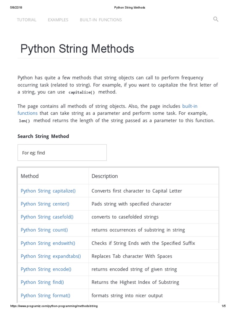 Python String Methods PDF | Download Free PDF | String (Computer ...