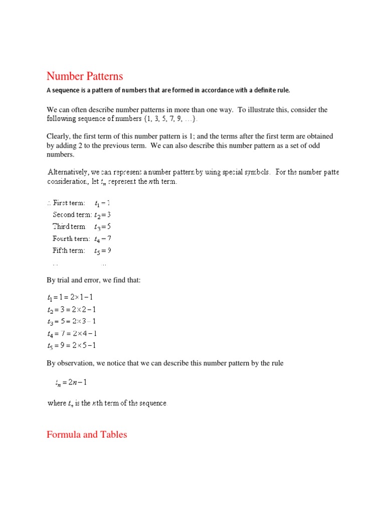 Number Patterns: Formula and Tables | Download Free PDF | Numbers ...