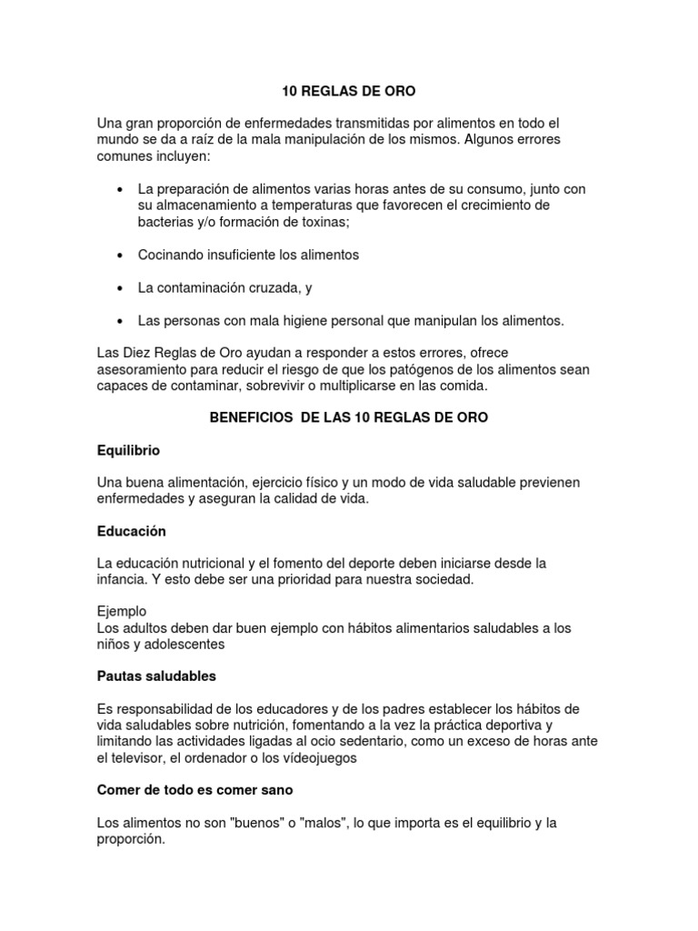Diez Reglas de Oro para la Alimentación | PDF | Alimentos | Violencia