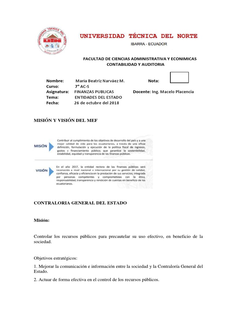 Misión y Visión del MEF y Contraloría | PDF | Administración Pública ...