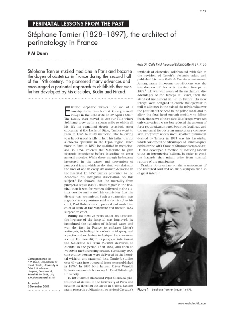 Stéphane Tarnier: Pioneer of Perinatology | PDF | Childbirth | Neonatal ...
