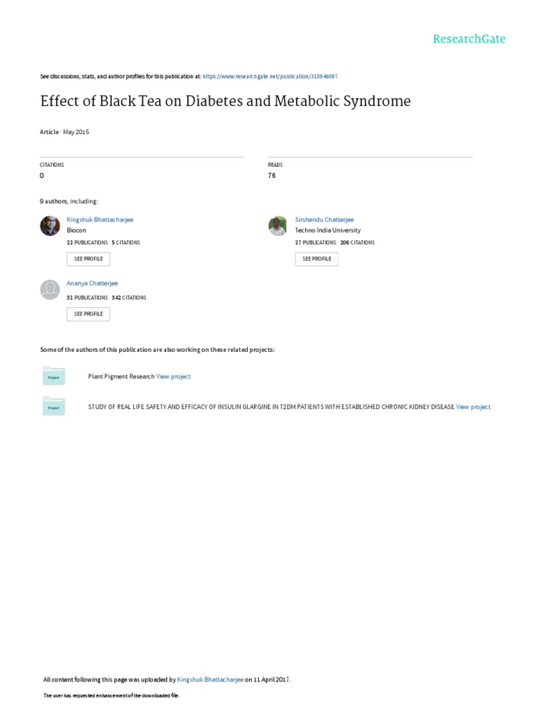 Effect of Black Tea On Diabetes and Metabolic Syndrome Article PDF