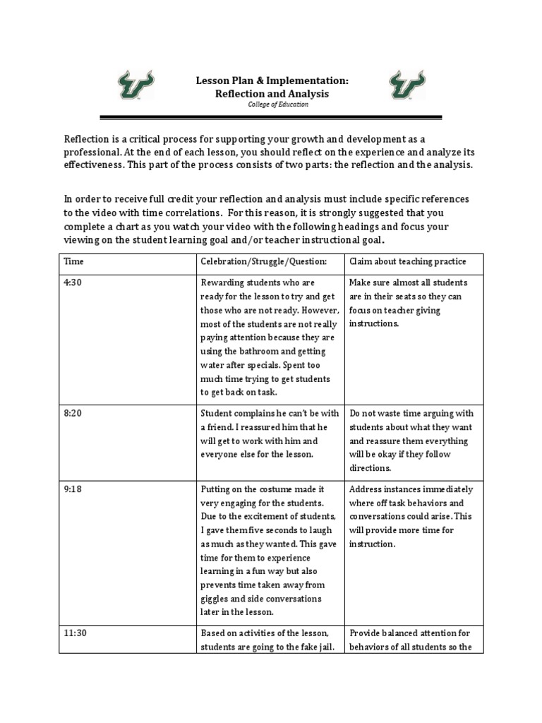 Lesson Reflection and Analysis Guide | PDF | Differentiated Instruction ...