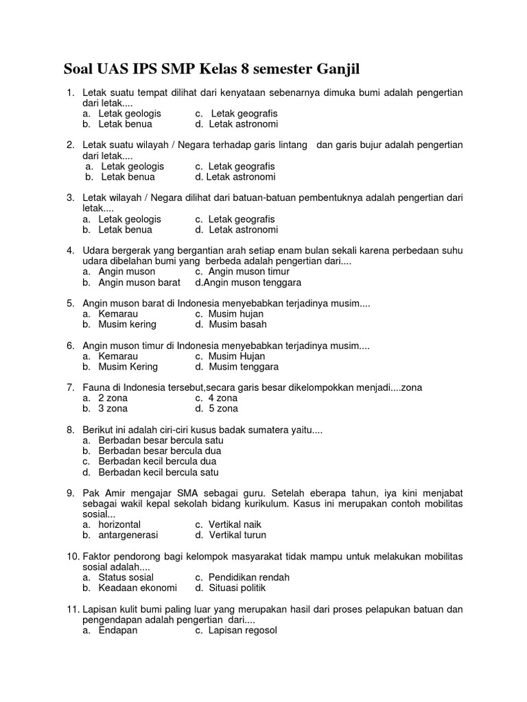 Soal Uas Ips 8