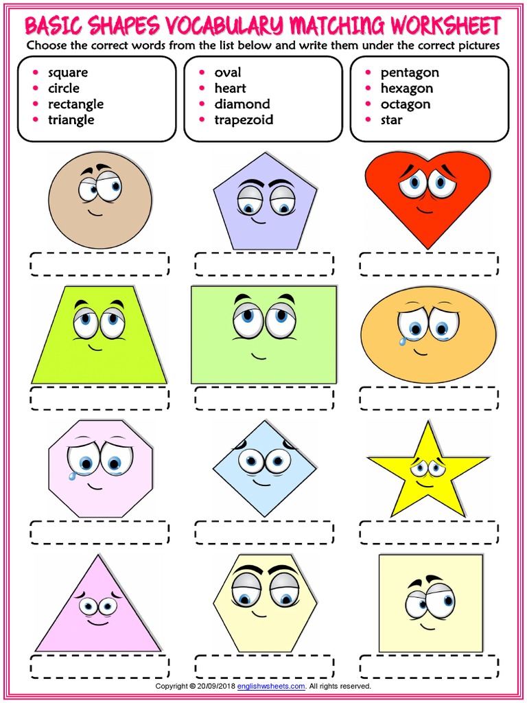 Basic Shapes Vocabulary Esl Matching Exercise Worksheet For Kids Elementary Mathematics