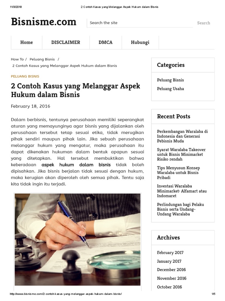 Contoh Kasus Yang Melanggar Aspek Hukum Dalam Bisnis
