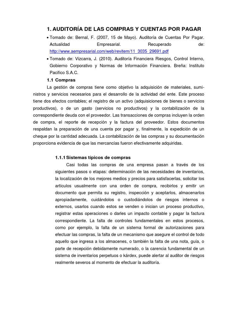 Auditoría de Compras y Cuentas por Pagar | PDF | Auditoría financiera ...