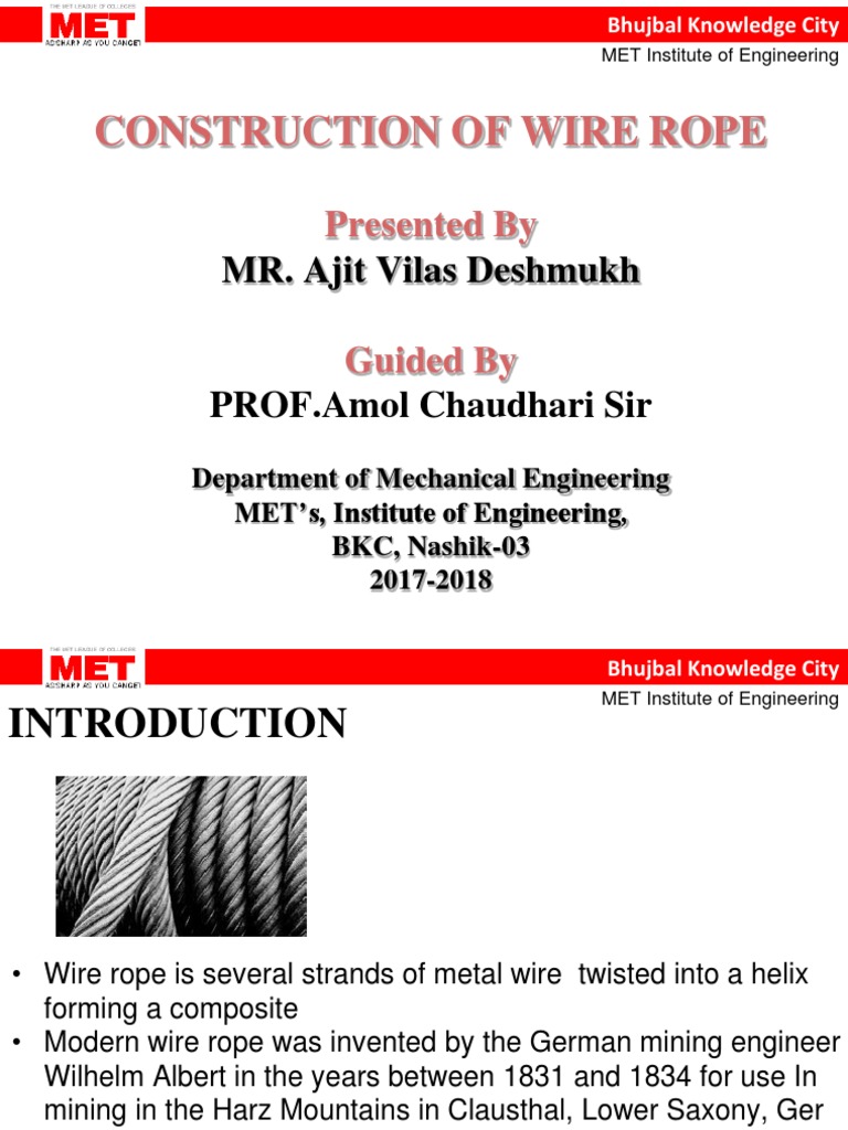 Construction of Wire Rope: MR. Ajit Vilas Deshmukh | PDF | Rope ...
