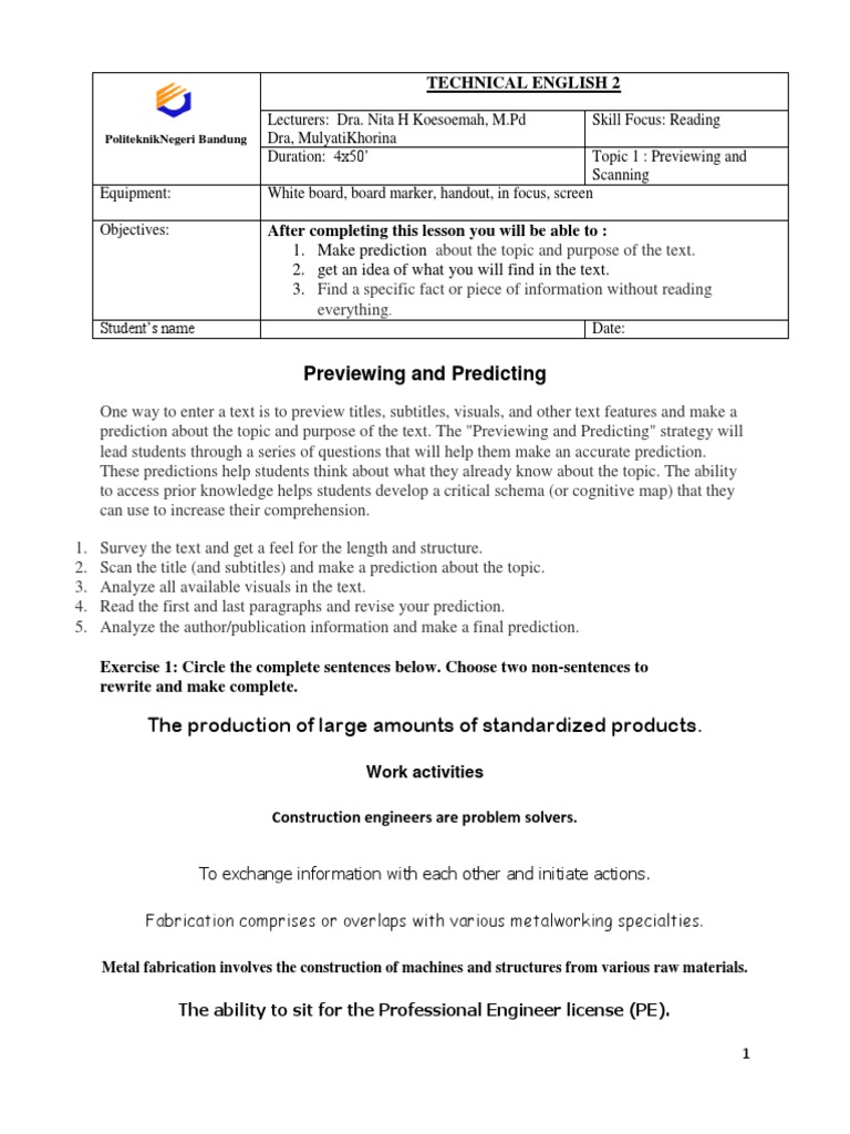 Previewing and Predicting Strategies | PDF | Engineering | Mechanical ...
