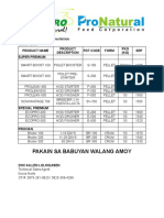 Pakain Sa Babuyan Walang Amoy: Product Name PDT Code Form SRP Super Premium Product Description PKG (KG)