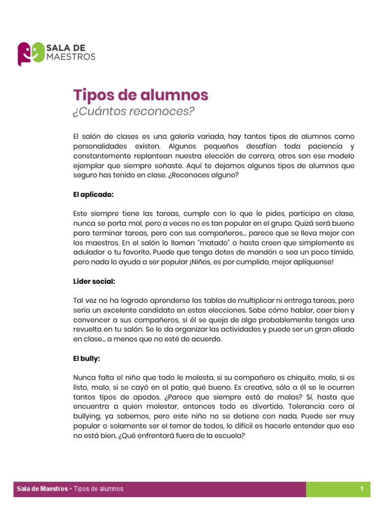 Tipos De Alumnos Pdf