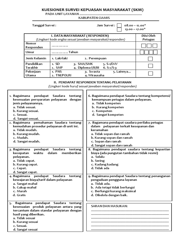 Kuesioner SKM 9 Unsur | PDF
