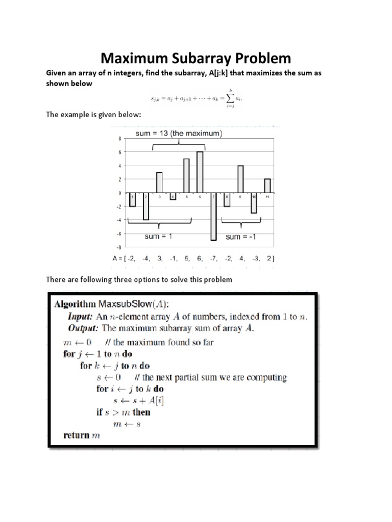 Maximum Subarray Problem: Given An Array of N Integers, Find The ...
