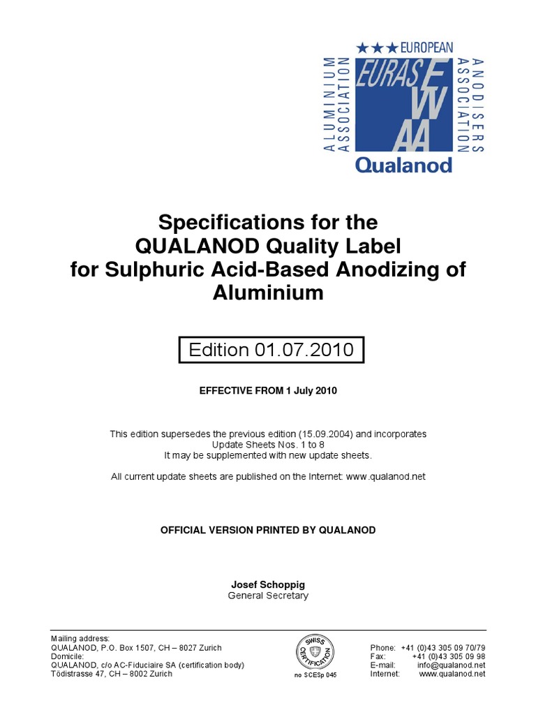 Qualanod Spec | PDF | Electric Current | Rectifier