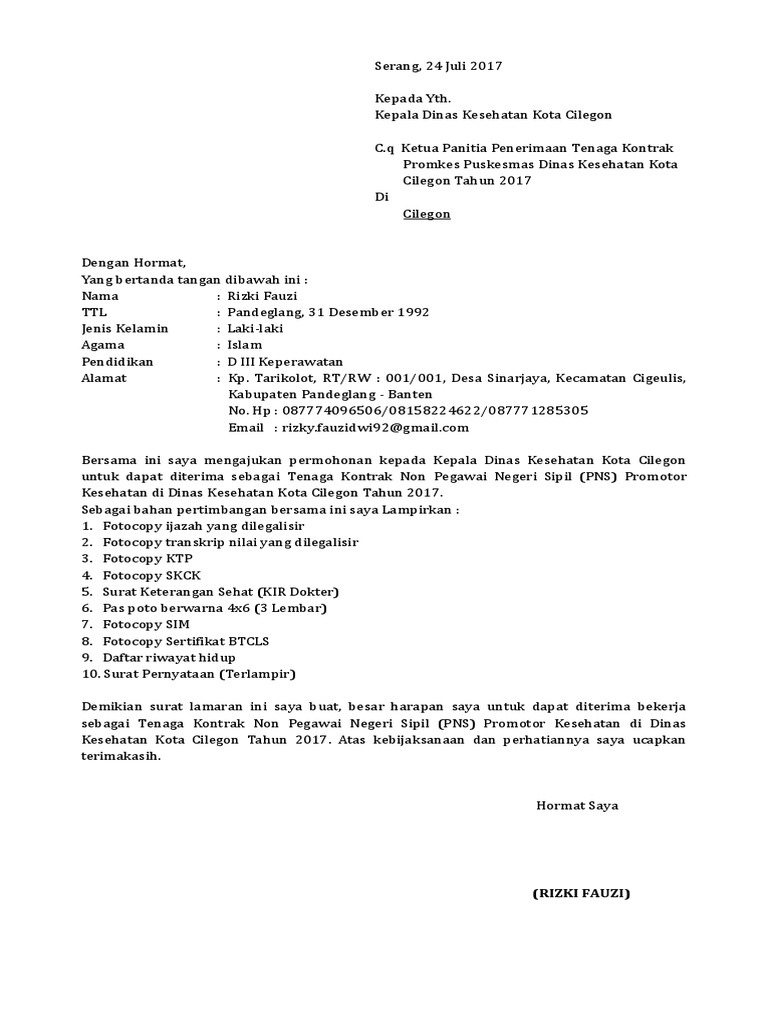 Surat Lamaran Dinkes Cilegon Pdf
