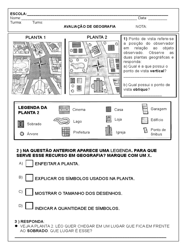Avaliação Prova 3º Ano Ensino Fundamental Geografia | PDF | Geografia ...